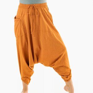 Buddha Pants Womens Elastic Waist Drawcord Boho Hippie O.G Harem Pants Orange